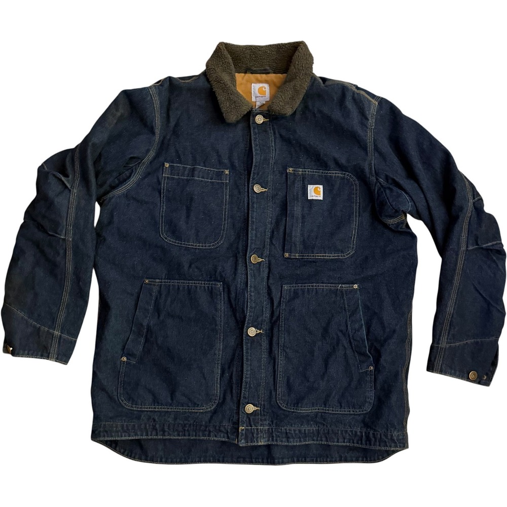 Carhartt Full Swing Chore Coat Denim Sherpa Fleece Lined Jacket XL Blue Great - Picture 2 of 14